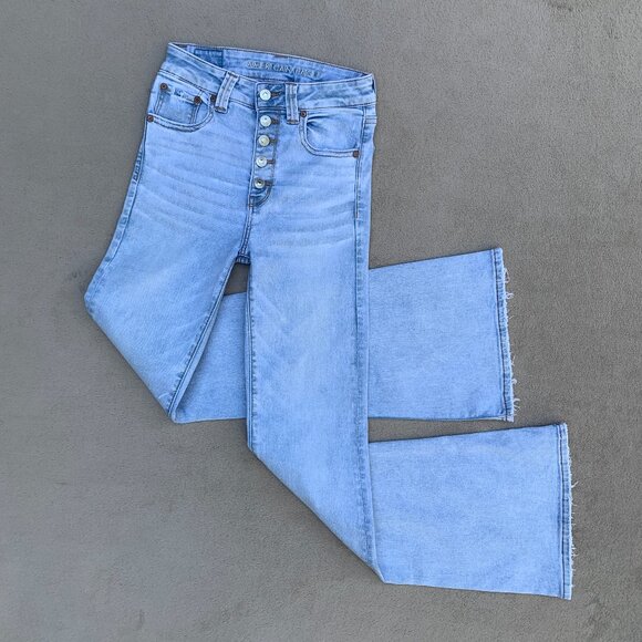 American Eagle Next Level Stretch Button Fly Super Hi-Rise Flare Jeans Sz2 - Picture 2 of 15